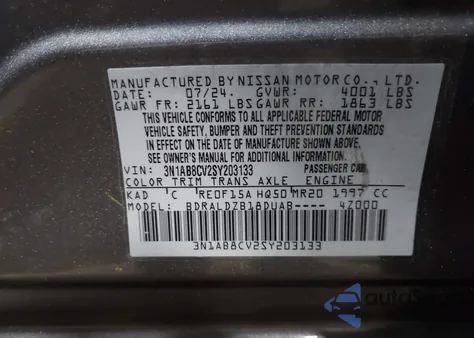 2025 Nissan Sentra Sv из США, поврежденный, VIN 3N1AB8CV2SY203133